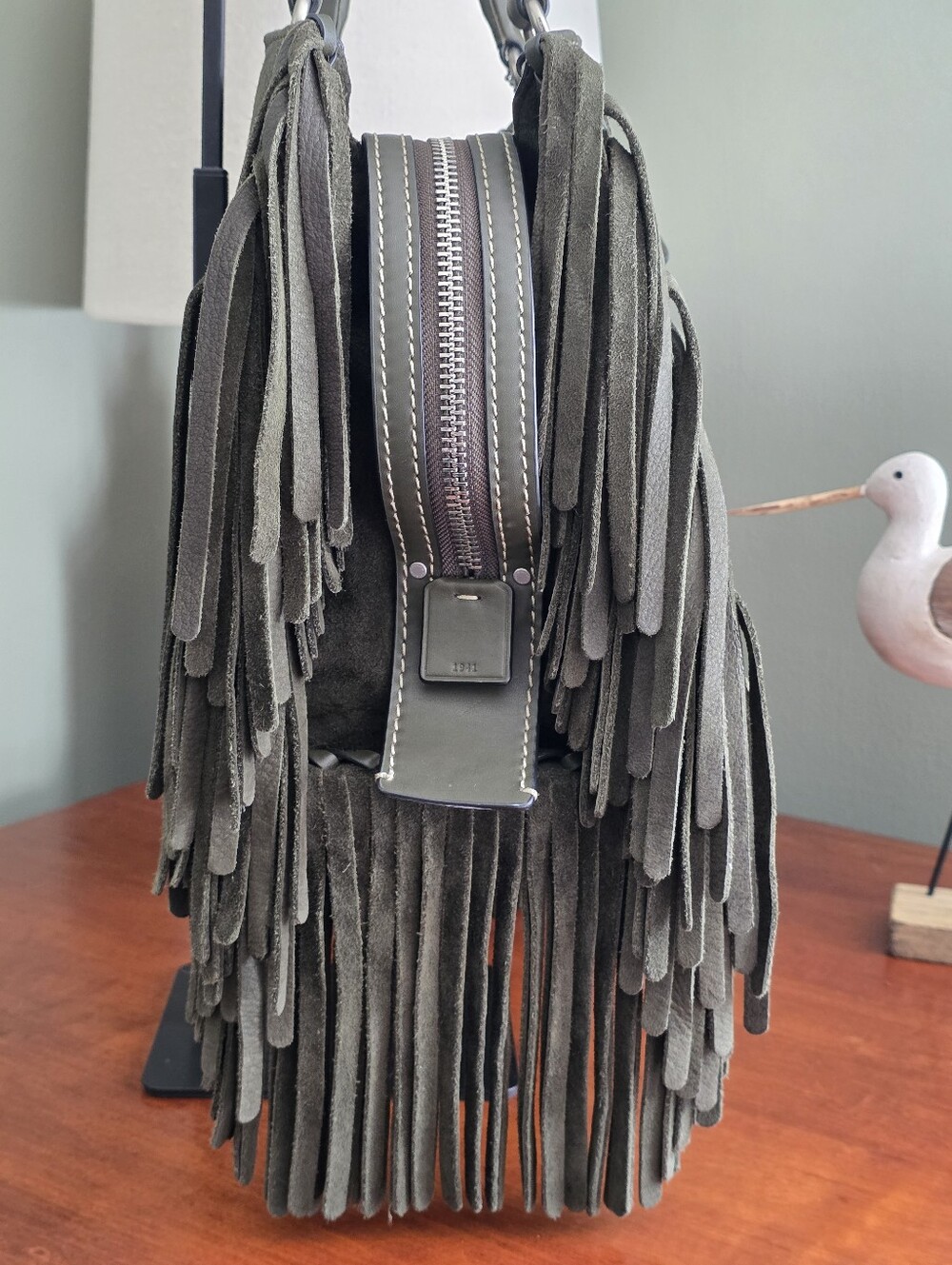 Coach 86824 Rogue 30 1941 Fern Green Cervo Suede Fringe Whipstitch Leather Bag - Picture 5 of 15